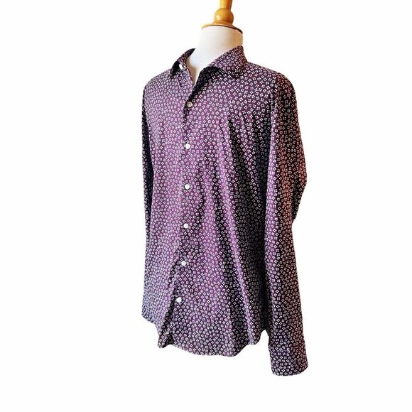 Bonobos Purple White Floral Slim Fit Button Front Shirt - Medium - Picture 4 of 9